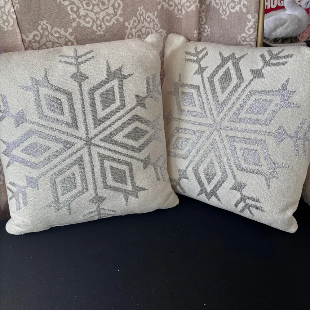 Silver Snowflake and Peace Holiday Pillow Set